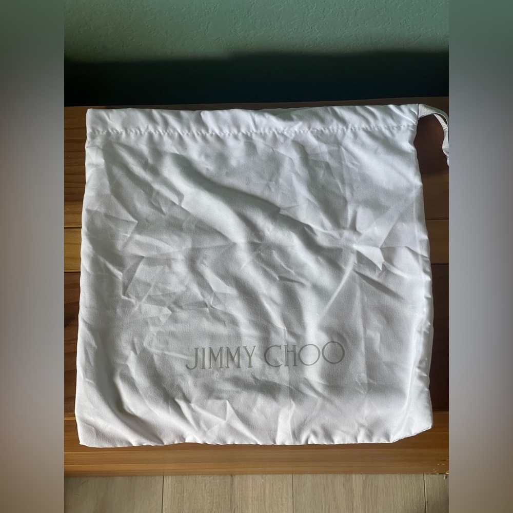 Jimmy Choo White with Gray Logo Storage Cloth Dust Bag 13.5x13.5” Made In Italy